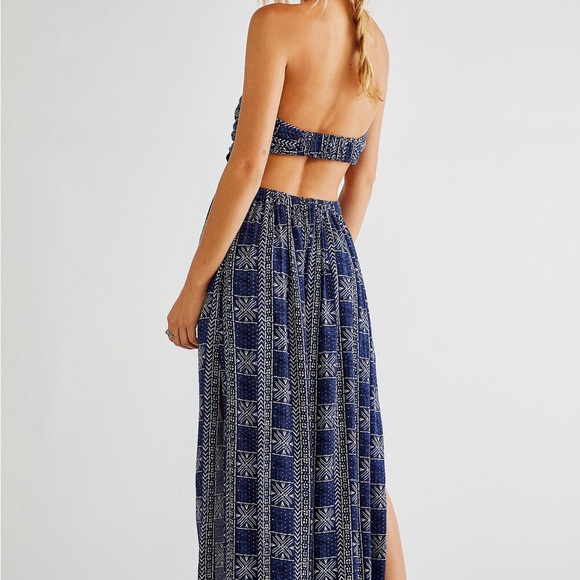 Free People Peyton Cut Out Maxi Dress in Navy Blue - Picture 2 of 8